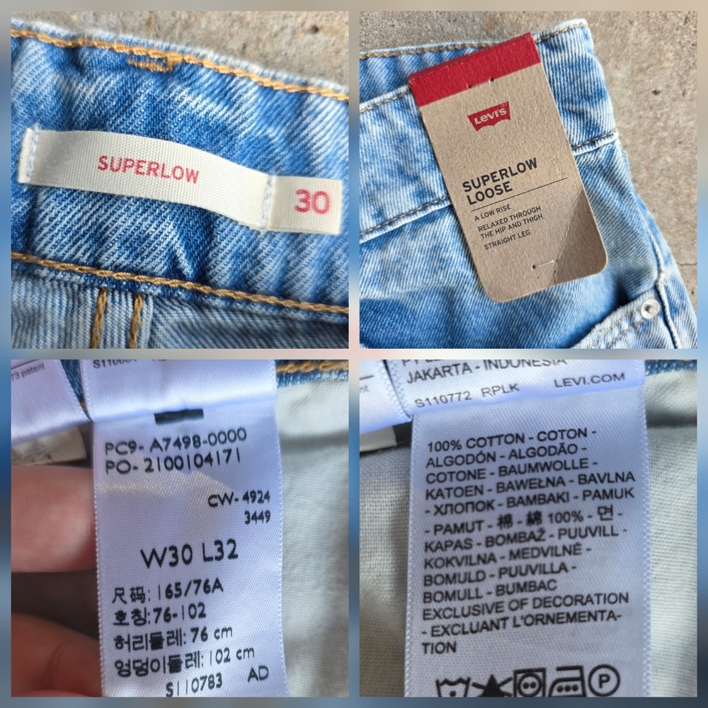 Levis Wide Leg Jeans Women's 30x32 Blue Low-Rise SuperLow Y2K Grunge Skater - Picture 6 of 11